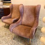 Marco Zanuso Senior Armchairs for Arflex in Opaque Rose Suede Leather, Pair