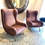 Marco Zanuso Senior Armchairs for Arflex in Opaque Rose Suede Leather, Pair