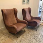 Marco Zanuso Senior Armchairs for Arflex in Opaque Rose Suede Leather, Pair