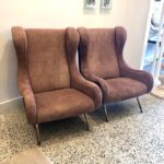 Marco Zanuso Senior Armchairs for Arflex in Opaque Rose Suede Leather, Pair