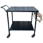 Original Vintage Jacques Adnet Black Stitched Leather & Wicker Bar Cart