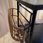 Original Vintage Jacques Adnet Black Stitched Leather & Wicker Bar Cart