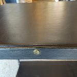 Original Vintage Jacques Adnet Black Stitched Leather & Wicker Bar Cart