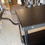 Original Vintage Jacques Adnet Black Stitched Leather & Wicker Bar Cart