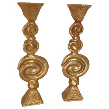 Pair of Gilt Bronze Candleholders by Pierre Casenove for Fondica