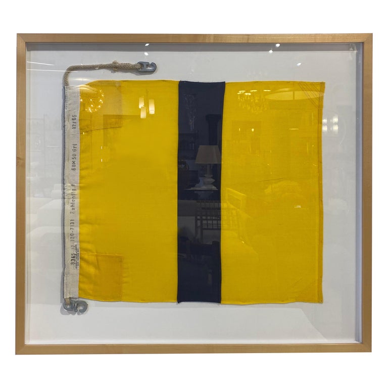 Framed WW II Nautical Signal Flag 'Yellow & Blue'