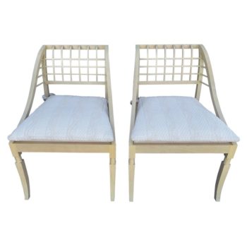 John Saladino Lattic Wood Framed Sleigh Chairs, pair