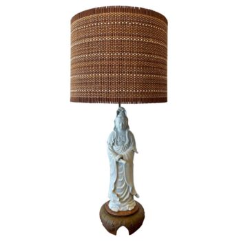 Billy Haines Attrib. Porcelain Biscuit Lamp w/ Maria Kipp Vintage Shade