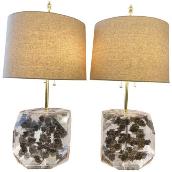 Lucite Layered Hexagonal Block Lamps, Pair by Freda Koblick
