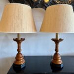 Turned Wood Lamps with Chess Pawn Design, Pair
