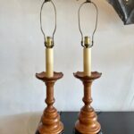 Turned Wood Lamps with Chess Pawn Design, Pair