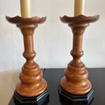 Turned Wood Lamps with Chess Pawn Design, Pair