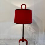 Distinctive Vintage Jacques Adnet Red Stitched Leather Tall Table Lamp