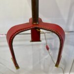 Distinctive Vintage Jacques Adnet Red Stitched Leather Tall Table Lamp