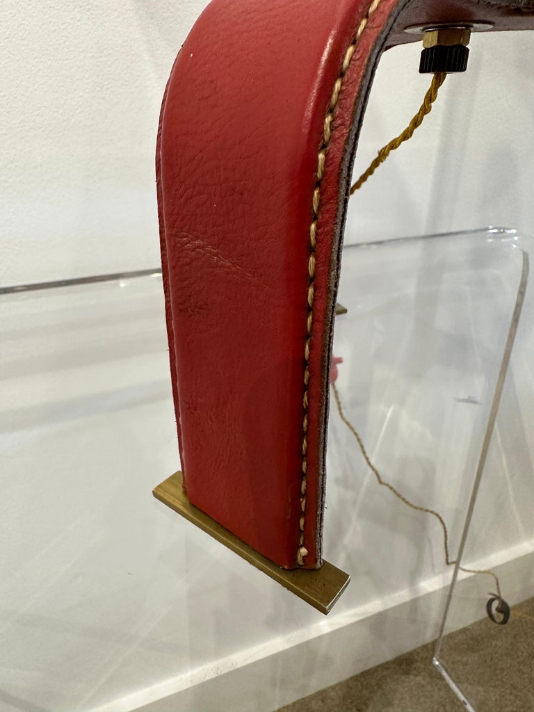 Distinctive Vintage Jacques Adnet Red Stitched Leather Tall Table Lamp