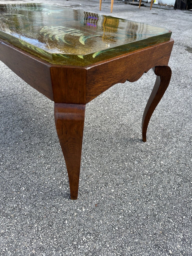 Reverse Painted Thick Glass Art Deco Cocktail / Coffee Table