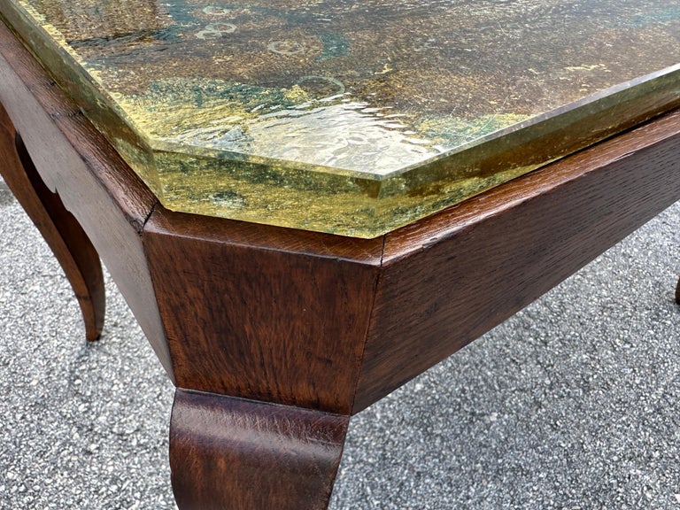 Reverse Painted Thick Glass Art Deco Cocktail / Coffee Table