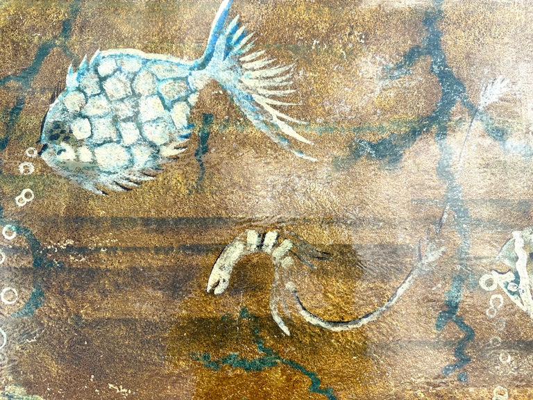 Reverse Painted Thick Glass Art Deco Cocktail / Coffee Table