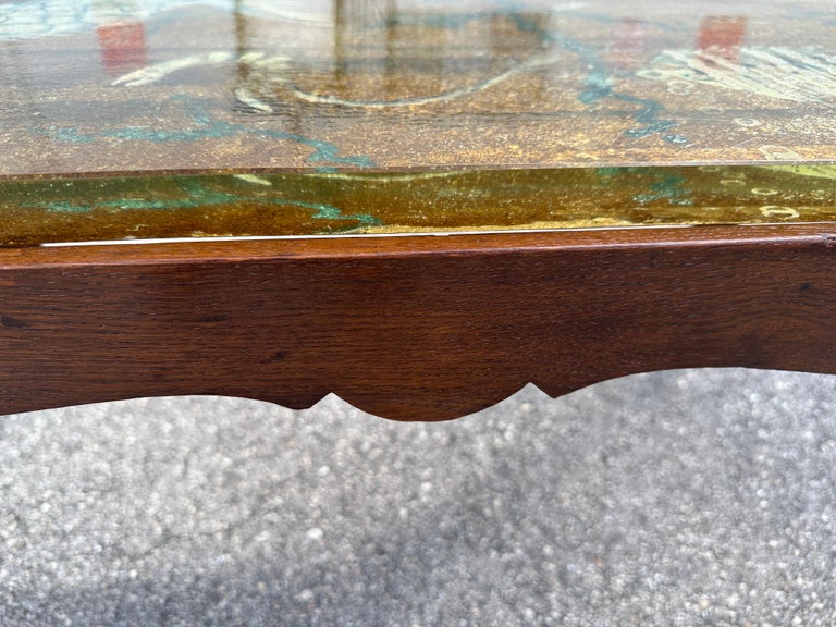 Reverse Painted Thick Glass Art Deco Cocktail / Coffee Table
