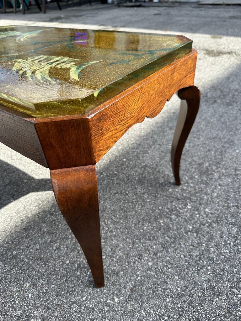 Reverse Painted Thick Glass Art Deco Cocktail / Coffee Table