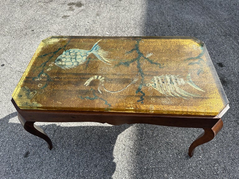 Reverse Painted Thick Glass Art Deco Cocktail / Coffee Table