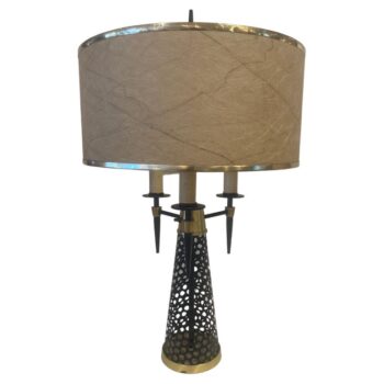 1960s Perforated Metal & Brass Table Lamp