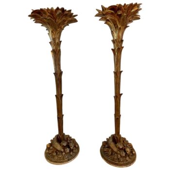 Patinated Resin & Plaster Palm Torchieres in the Manner of Serge Roche, Pair