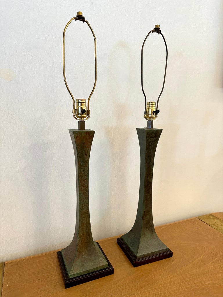 Pair of Stewart Ross James Verdigris Bronze Table Lamps for Hansen