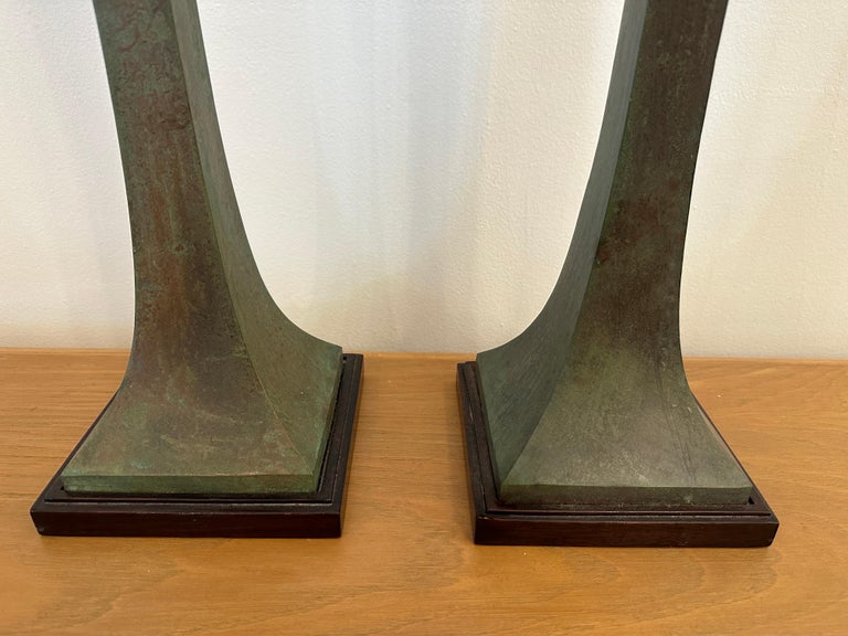 Pair of Stewart Ross James Verdigris Bronze Table Lamps for Hansen