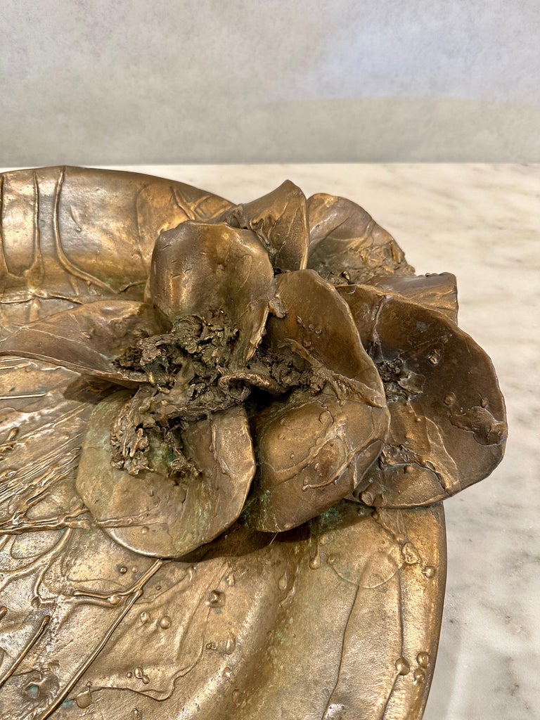 Ellen Brenner Bronze Sculptural Platter w/ Bronze Orchid Adornments (Signed)