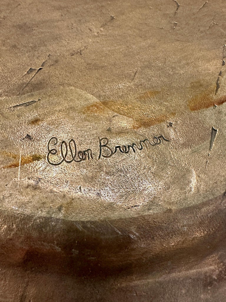 Ellen Brenner Bronze Sculptural Platter w/ Bronze Orchid Adornments (Signed)