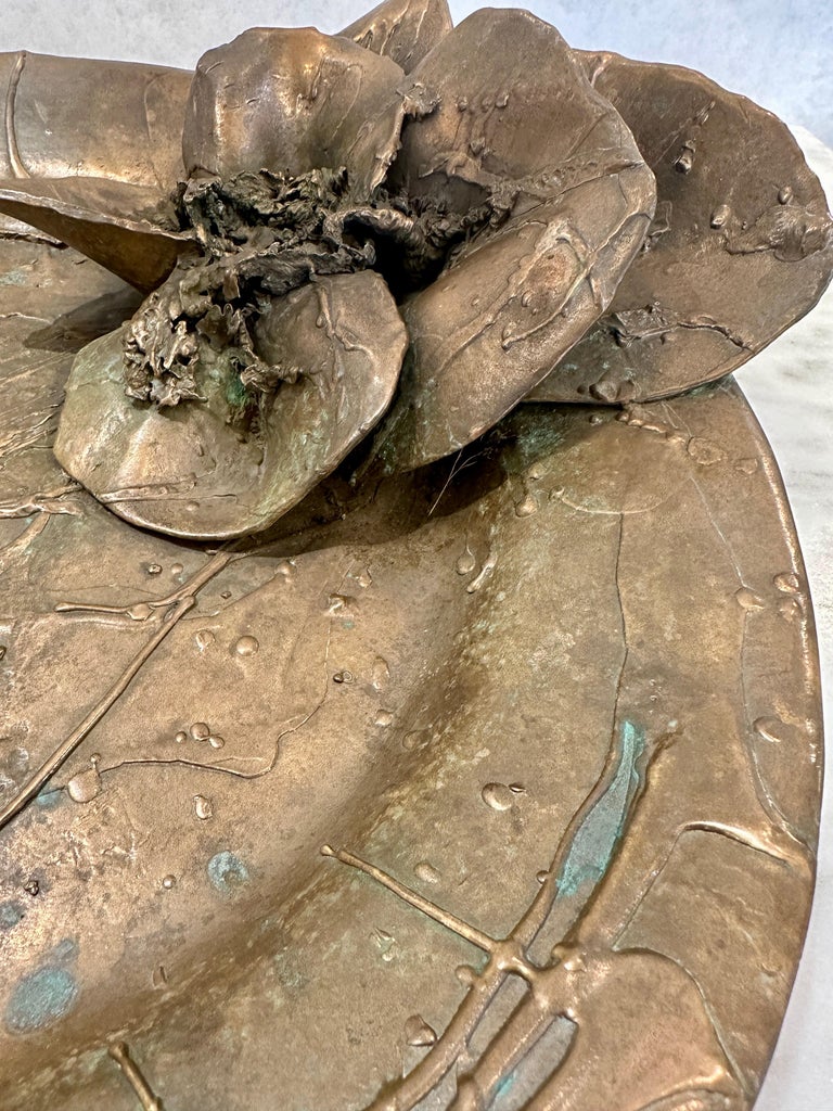 Ellen Brenner Bronze Sculptural Platter w/ Bronze Orchid Adornments (Signed)