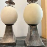 Pair of Ostrich Egg Mounted Silver Plate Candlesticks, Style of Anthony Redmile