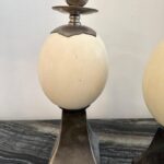 Pair of Ostrich Egg Mounted Silver Plate Candlesticks, Style of Anthony Redmile