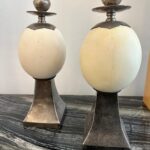 Pair of Ostrich Egg Mounted Silver Plate Candlesticks, Style of Anthony Redmile