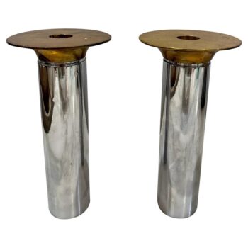 Pair of Torben Ørskov Candle Holders in Patinated Brass & Nickel