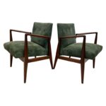 Original Vintage Jens Risom Armchairs in Green Suede w/ Label, PAIR