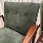 Original Vintage Jens Risom Armchairs in Green Suede w/ Label, PAIR