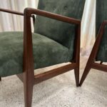 Original Vintage Jens Risom Armchairs in Green Suede w/ Label, PAIR