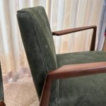 Original Vintage Jens Risom Armchairs in Green Suede w/ Label, PAIR