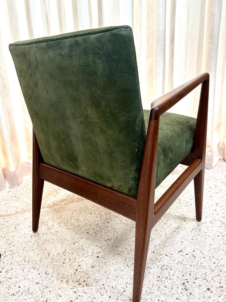 Original Vintage Jens Risom Armchairs in Green Suede w/ Label, PAIR