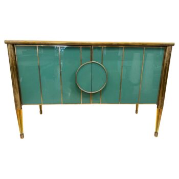 Ocean Green Painted Murano Glass and Brass Two-Door Cabinet