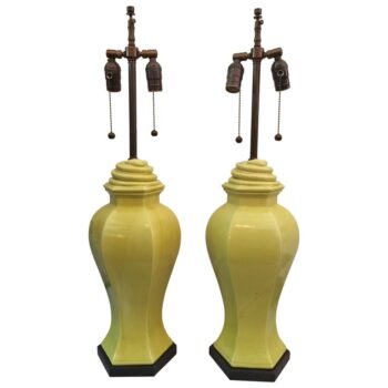 Citron Porcelain Table Lamps with Serpentine Detail
