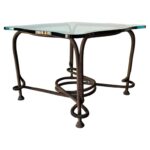 Rare Emilio Rey Gilded Metal & Scalloped Glass Top Side Table, Spain 70's