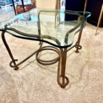 Rare Emilio Rey Gilded Metal & Scalloped Glass Top Side Table, Spain 70's