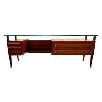 Mid-Century Walnut, Glass and Brass Italian Sideboard 1960's
