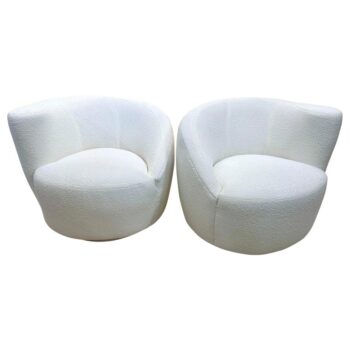 Vladimir Kagan Corkscrew Swivel Chairs for Directional in Bouclé, PAIR