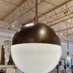 Bronze and White Murano Glass Globe Pendants (THREE available)