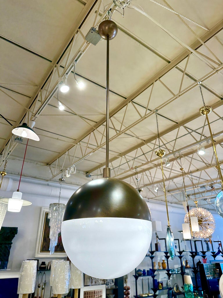 Bronze and White Murano Glass Globe Pendants (THREE available)