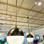 Bronze and White Murano Glass Globe Pendants (THREE available)